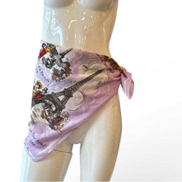 Vintage Cre’ation J. Franco Paris Scenic Souvenir Scarf Belle E’poque Print 31” - Picture 11 of 15